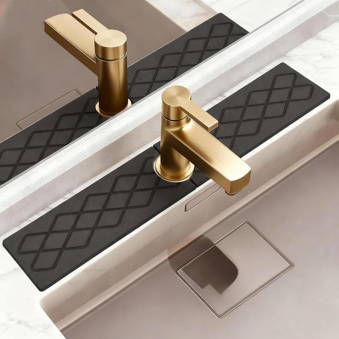 23.6 Inch Stone Faucet Mat for Kitchen Sink, Diatomite Absorbent Fast Drying Stone Sink Tray, Faucet Splash Guard Prevents Moisture for Kitchen Bathroom Countertop (Dark Gray)