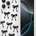 UEEBAI Magnetic for iPhone 16 Pro Case, Bow Case Compatible with MagSafe, Wireless Slim Clear Ribbon Aesthetic Phone Cover Anti-Yellowing Shockproof Protective Cover for Women Girl - Black