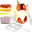 5-ounce Transparent Square Dessert Cups (50 dessert Cups+50 Lids+50 Spoons)