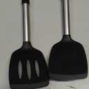 Pack of 2 Silicone Solid Turner, Non Stick Slotted Kitchen Spatulas, High Heat Resistant BPA Free Cooking Utensils, Ideal Cookware for Fish, Eggs, Pancakes(Black)