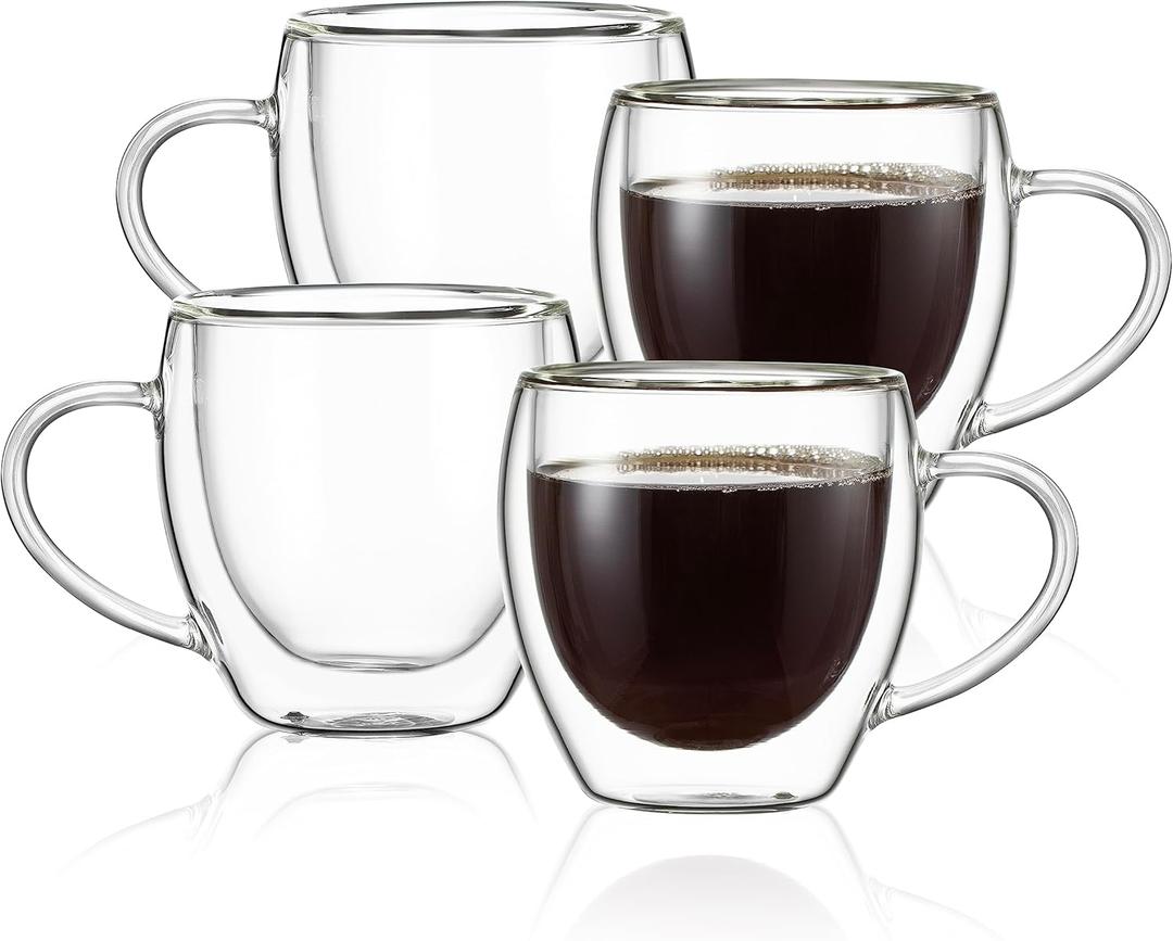 CNGLASS 5oz Espresso Mugs (Set of 4),Double Wall Insulated Glass Coffee Mugs with Handle,Espresso Shot Glasses,Clear Expresso Coffee Cups