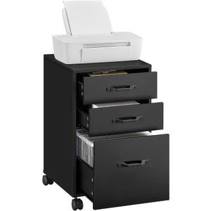 VASAGLE File Cabinet, 3 Drawers Filing Cabinet for Home Office, with Wheels, for A4, Letter Sized Documents, Hanging File Folders, Ink Black UOFC065B16, 15.7''d X 16.1''w X 26.9''h