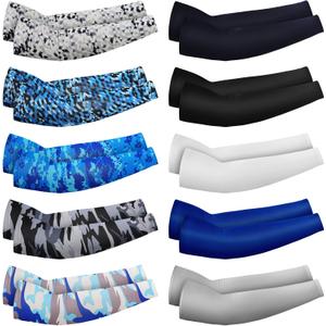Xuhal 10 Pairs Arm Sleeves for Kids Youth Basketball Football Baseball UV Sun Protection Sports Compression Arm Cover (Age 11-14)