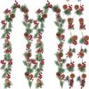 Ceenna 4 Pcs Artificial Pine Garlands with Pine Cones and Red Berries - 24 ft Total Long Christmas Greenery Garland for Decor