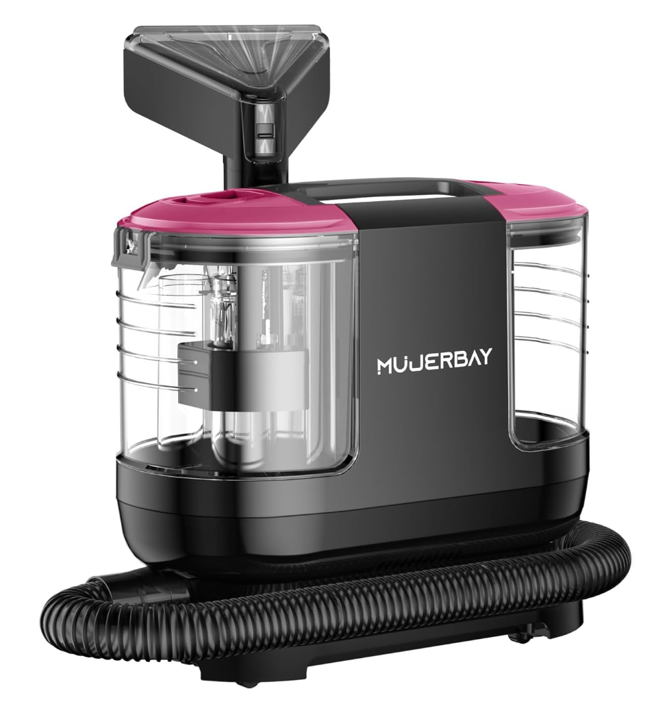 Upholstery Carpet Cleaner, MUJERBAY 15Kpa Portable Spot and Stain Cleaner Shampooer, Easy Move with Handle, 1.5-inch Deep Cleaning Machine for Couch, Stairs, Car and Pet Messes.