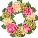 Briful 20'' Spring Hydrangea Wreath for Front Door, Colorful Artificial Floral Summer Wreaths for Home Farmhouse Indoor Windows Fireplace Mantle Decor