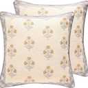 patdrea Designer Square Throw Pillow Covers Set of 2, Rustic Linen with Elegant Grey Blue Floral Pattern Pillows Cover, Decorative Pillowcases Cushion for Bed Living Room Outdoor Car, 18 x18 Inches