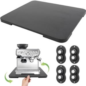 Appliance Slider 360 Rolling Tray for Coffee Maker - Bamboo Countertop Sliding Tray for Kitchen Appliances Espresso Machine Accessories Coffee Pot Counter Sliders Mat with Wheels (15.7"13") (Black)
