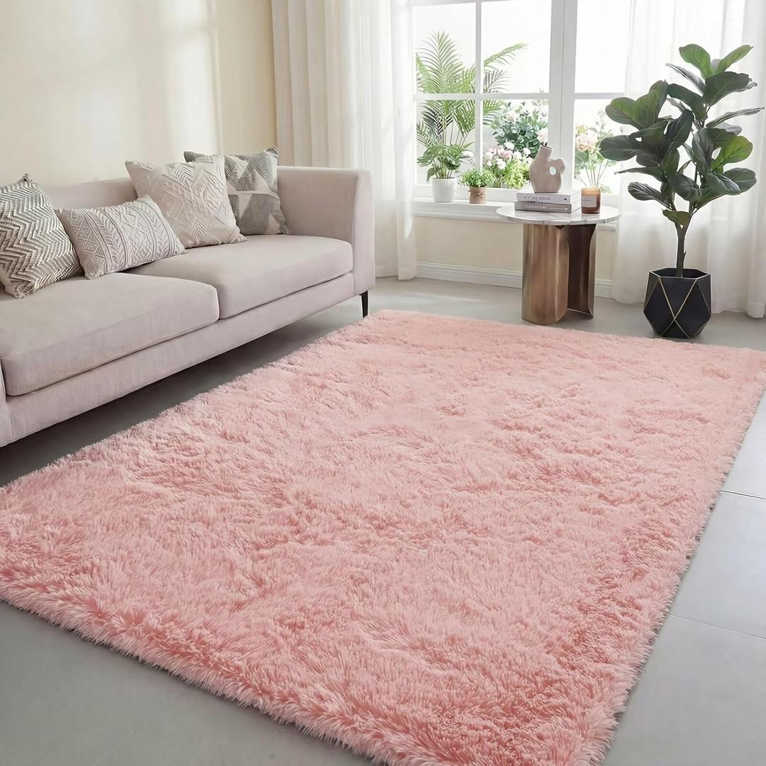 Poboton Area Rugs for Living Room Large Rugs Bedroom Anti Skid Rug Shaggy Soft Rug for Living Room Bedroom Pink 4x6 Play Area Kids Room Luxury Decorative