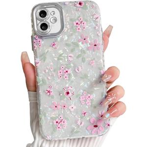 NITITOP Compatible with iPhone 14 Pro Case Cute Flower Floral Shell Textures for Girls Women Soft TPU Slim Hard Back with Lens Protective Phone Cover - White