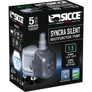 SICCE Syncra Silent 1.5 Multifunction 357 GPH Submersible Water Pump | Italian Made 23W Ultra Quiet Durable Aquarium Fish Tank, Fountain, Pond, Hydroponics, Terrarium Black | Freshwater & Saltwater