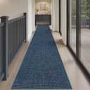2x10 Runner Rug for Hallway, Non Slip Kitchen Rugs Runner with Rubber Backing Floor Mats, Long Bath Mat for Bathroom, Navy Blue Indoor Throw Woven Rugs for Bedroom Entryway, Navy Blue, 2' x 10' (Runner)