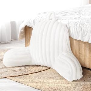AELS Large Reading Pillow Replacement Cover with Arms and Pockets (Cover ONLY), 18" Soft Faux Fur Striped Backrest Pillow Cover Fits Standard Size Reading Pillows, Cream White