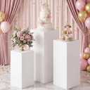 HAISIWLKJ 3PCS Cylinder Pedestal Stands for Parties, White Metal Round Cylinder Plinths Dessert Table Display Pillars for Birthday Wedding Bridal Baby Shower Party Decorations(Large)