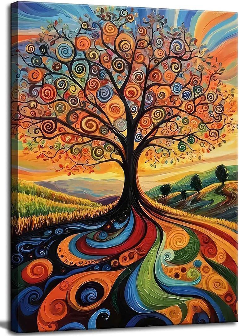 Large Abstract Tree of Life Canvas Wall Art Colorful Graffiti Tree Decor painting Pictures Modern Landscape Trees Posters Prints for living room Bathroom Bedroom Office Hallway Home Decoration, 36"L x 24"W