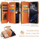 Defencase Compatible with iPhone 16 Pro Max Case Wallet with RFID Blocking Card Holder for Woman Men, PU Leather Magnetic Snap Flip Zipper Strap Phone Case for iPhone 16 Pro Max 6.9", Orange