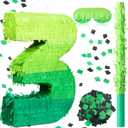 WinnerWhy Number Piata Decorations 16 Inch Gradient Green Piata with Blindfold Stick and Confetti for Birthday Baby Shower Safari Jungle Themed Party Supplies Centerpiece (Number 3)