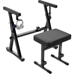 Liquid Stands Portable Heavy Duty Digital Piano Stand & Bench Set - Adjustable Keyboard Music Stand & Seat for 54-88 Key Electric Pianos (Black)