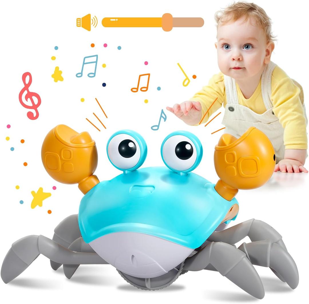 Plnmlls Crawling Crab Baby Toy,Tummy Time Toys,with Music and LED Light,Built-in Rechargeable Battery and Volume Can be Turned Off for 6-12 12-18 36 Months Walking Toddler Birthday Gift(Jade Green)