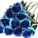 Nubry Artificial Silk Rose Flower Single Stem Lifelike Vintage Fake Rose for Wedding Bouquet Floral Arrangements Home Party Centerpiece Decoration, 10pcs (Vintage Royal Blue)