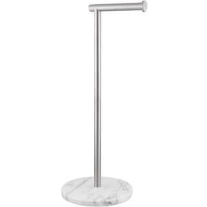 Toilet Paper Holder Free Standing with Natural Marble Base, 26" Height Floor Free Standing Toilet Paper Holder Brushed Nickel (Basic Model)