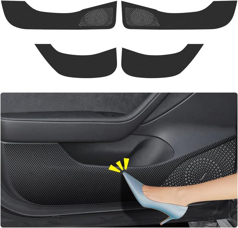 Car Door Anti Kick Pad for Tesla Model 3 2017 2018 2019 2020 2021 2022 2023 Accessories Carbon Fiber Style Leather Sticker Door Sill Protector Cover Edge Guard Side Mat Interior Dirty Stickers