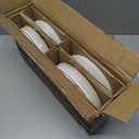 E-far Pasta Bowls Set of 4, 35oz Large Salad Bowl Plate for Dinner Serving Soup, Wide & Shallow Ceramic Stoneware Pasta Plates, Microwave & Dishwasher Safe, Reactive Glaze Texture-Stripe, Creamy Beige