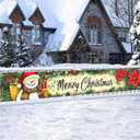 2 x Merry Christmas Banner 118x20 Inch Snowman Poinsettia Holiday Backdrop Festive Decorations for Home and Party Supplies Create a Joyful and Cheerful Holiday Atmosphere with this Wall Sign