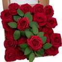 100pcs Artificial Flowers Dark Red Rose Real Looking Fake Foam Roses with Stem for DIY Wedding Bouquets Bridal Shower Centerpieces Arrangements Party Home Decorations