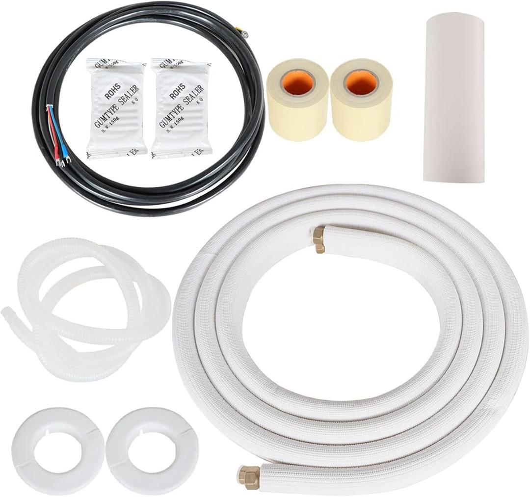 16FT Air Conditioning Tubing Hose Extension 3/8 and 5/8 Inch Insulated Copper Hoses Fit for Mini Split Air Conditioner