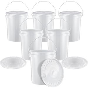 United Solutions 5-Gallon Heavy-Duty Buckets with Snap-On Lids, 6-Pack BPA-Free, Food-Grade Plastic, Multi-Purpose Storage for Home, DIY, and Job Sites White