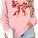 hohololo Valentine Bow Sweatshirts Women Love Heart Shirts Valentines Day Long Sleeve Casual Valentine Pullover Tops (Pink, XXL)