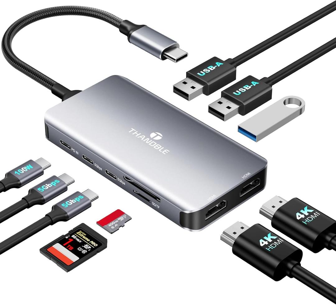 USB C Docking Station Dual Monitor, 10 in 1 USB C Hub Multiport Adapter, 4K HDMI Port, 100W PD, SD/Micro, USB-C 3.0, USB-A 3.0/2.0, Laptop Dock Station for Mac/HP/Dell XPS/Lenovo Laptop