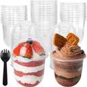 50 x Jnnzzggu 50 Pack 12oz Clear Plastic Cups with Dome Lids and Sporks No Hole Disposable Fruit Cups for Dessert,Cupcake,Parfait,Pudding,Iced Cold Drinks,Snacks,Fruits,Bakeries,Ice Cream