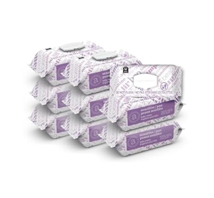 Amazon Elements Baby Wipes, Sensitive, 810 Count, Flip-Top Packs, Pack of 9