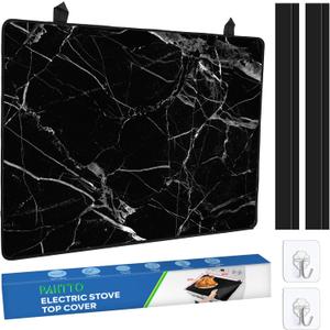Stove Top Cover for Electric Stove (28.5x 20.5), Heat Resistant Glass Stove Top Cover, Cooktop Protector for Glass/Ceramic Stoves, Dishwasher Safe Natural Rubber, Black Marble