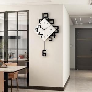 FLEBLE Modern Large Wall Clocks for Living Room Decor Big Silent Pendulum Wall Clock Battery Operated for Office Kitchen Bedroom Home Decoration Wooden 30 Inch Giant White Wall Watch Clock Non-Ticking