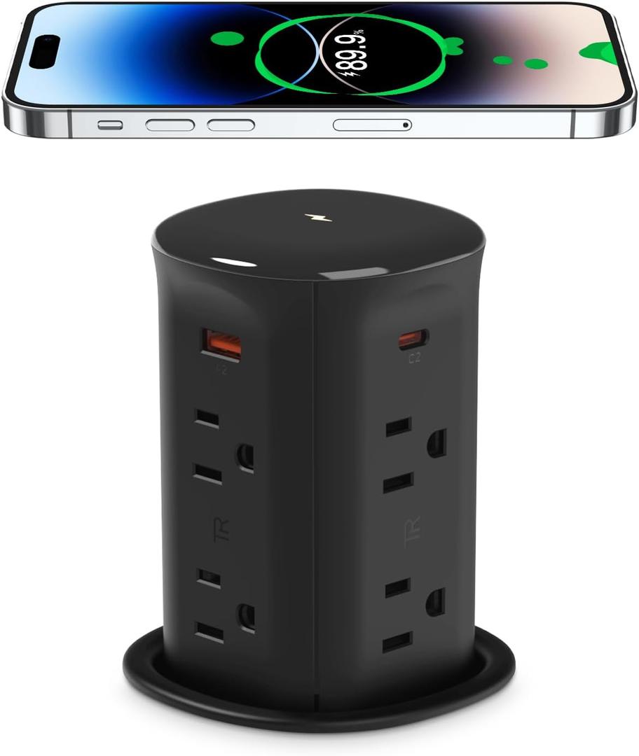 ANNQUAN 3" Pop Up Countertop Receptacle with 20W USB-C Ports,15W Wireless Charger,4 USB,Pop Up Outlet for Home Office Kitchen