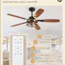 52 Inch Farmhouse Ceiling Fan with Light and Remote, Black Industrial Caged Flush Mount Ceiling Fans with 6 Speed Reversible Motor and Dual Finish 5 Blades, Rustic Ceiling Fan for Living room, Bedroom