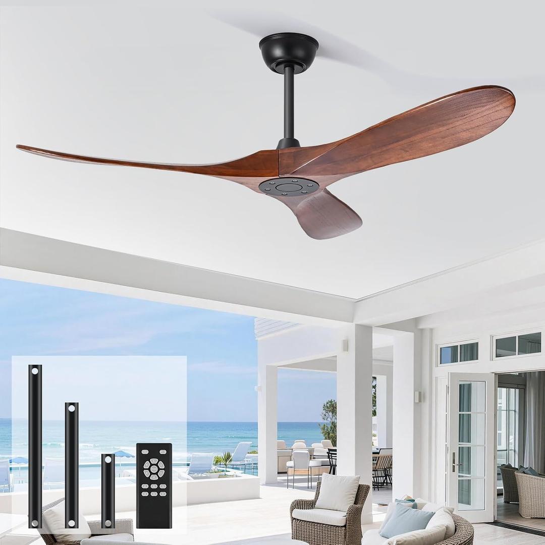 heimo 72 inch Ceiling Fan No LightIndoor Outdoor 3 Blade Wood Ceiling Fans Without Lights for Patios Living Room Bedroom Extra Large Exterior Big Outside Wooden Fan with Remote(Walnut)