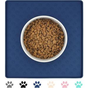 Ptlom Pet Placemat for Dog and Cat, Waterproof Non-Slip Silicone Feeding Bowl Mat Prevent Food and Water Overflow, Puppy Dish Feeder Fountain Trays Suitable for Medium and Small Pets, Navy Blue (11.8"L x 11.8"W)