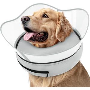 Supet Raised Inflatable Cone Collar to Stop Licking, Soft Dog Cone Alternative After Surgery, Neck Donut Collar for Small to Large Dogs (Grey)