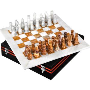 UMAID Marble Chess Set for Adults, 12" Handcrafted Marble Chess Board with Weighted Pieces and Velvet Storage Box, Luxury Chess Game for Home, Office, or Elegant Decor, Premium Gift for Chess Lovers (Brown & White)