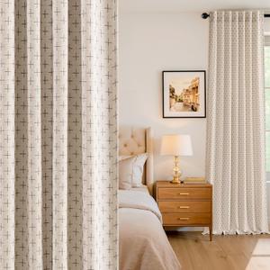 MIULEE 100% Blackout Decorative Linen Curtains with Geometric Pattern, Thick Woven Farmhouse Rustic Patterned Drapes with Back Tab for Bedroom and Living Room, Beige, 52 x 96 Inches, 2 Panels