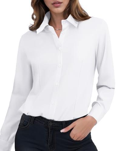 HOTOUCH Womens Dress Shirts Ladies Long Sleeve Button Down Shirts Slim Fit Collared Blouses for Work Office Size XS