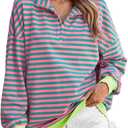 EVALESS Oversized Sweatshirt for Women 2024 Fall Outfits Fashion Long Sleeve Shirts Striped Quarter Zip Pullover Tops (M)