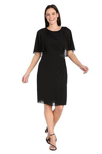 R&M Richards Women's Elegant Chiffon Dress W/Capelet Sleeves & Side Waist Accent | Formal Knee-Length Cocktail Party Style Black, (20W)