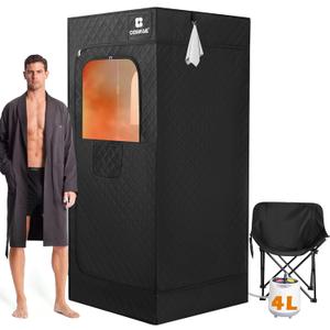 COSVALVE Portable Steam Sauna Box with Red Light for Home with 1600W 4L Steamer, Comfort Folding Chair, Indoor at Home Sauna Tent, Personal Steam Room for Relaxation, 2.9' x 2.9' x 5.9', Black