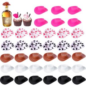 48 Pcs Plastic Mini Cowboy Hat, Tiny Western Cowboy Cowgirl Hats for Party Accessories,Miniature Cute Crafts Hat for Dollhouse Decorations (6 Colors)