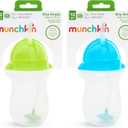 Munchkin Any Angle Weighted Toddler Straw Cups with Click Lock Lid, 10 Ounce, 2 Pack, Blue/Green